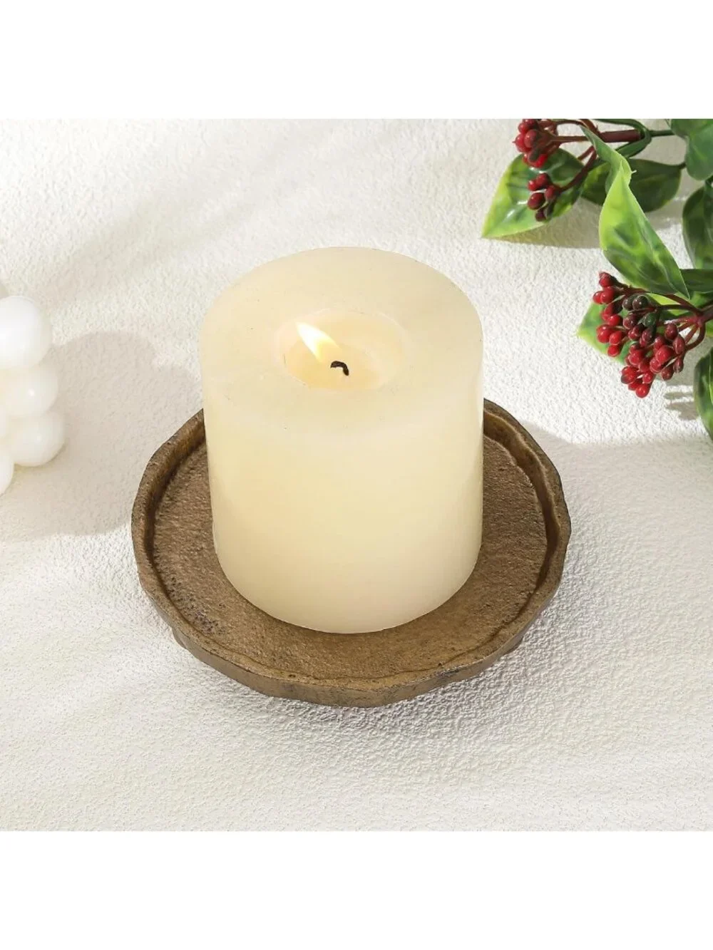Rustic Vintage Cast Iron Candle Holder Plate - Round Tray for Pillar Candles